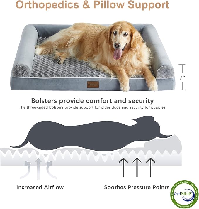 BFPETHOME Dog Beds for Large Dogs, Orthopedic Dog Bed for Medium Large Dogs,Big Waterproof Couch Pet Bed with Removable Washable Cover-PawvioPets