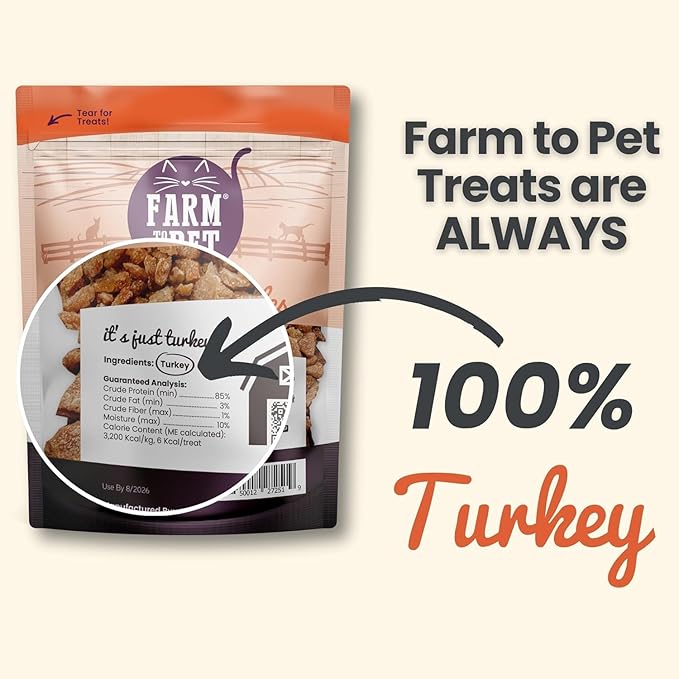 Farm To Pet - Cat Treat Crumbles - 3 oz Single Ingredient Turkey Cat Treats or Snacks - Healthy for Indoor Cats and Kitten- Essential Products (Mix with Wet or Dry Food)-PawvioPets