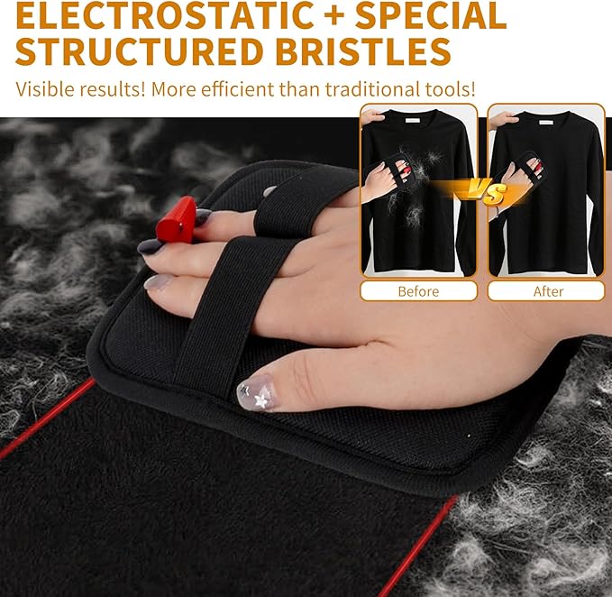 2PCS Electrostatic Pet Grooming Gloves, Reusable Hair Remover for Dog Cat Fur on Clothes Furniture Car Seat/Black-PawvioPets