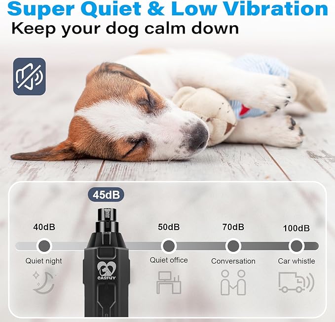 Casfuy 6-Speed Dog Nail Grinder - Newest Enhanced Pet Nail Grinder Super Quiet Electric Dog Nail Trimmer Rechargeable Painless Paws Grooming & Smoothing Tool for Large Medium Small Dogs (Grey)-PawvioPets