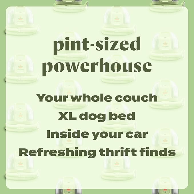 BISSELL Little Green Mini Portable Carpet and Upholstery Deep Cleaner, Car/Auto Detailer, with HydroRinse Self-Cleaning Tool and 4" Tough Stain Tool, Tea Green, 4075-PawvioPets