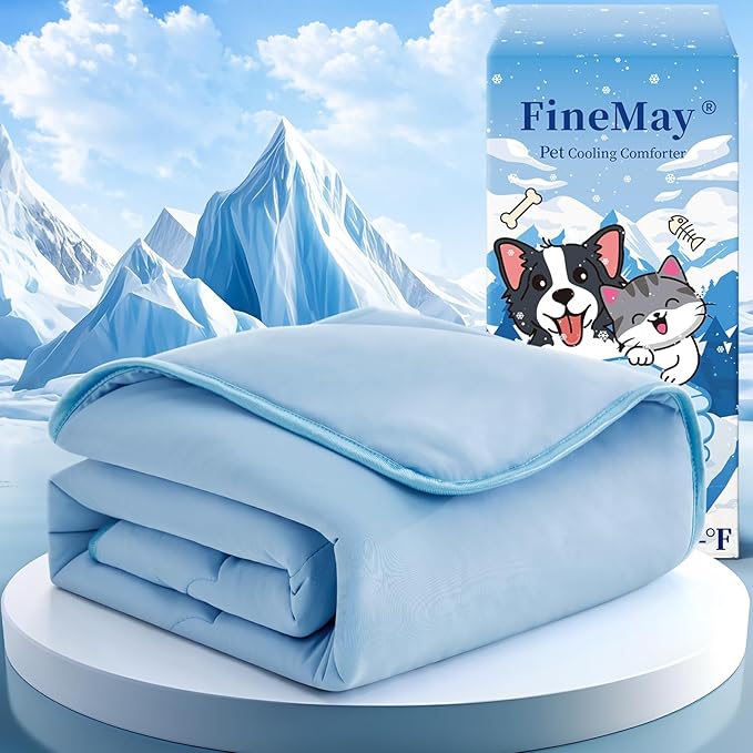 Cooling Blanket for Dogs, Lightweight & Durable Dog Cooling Mat, Q-MAX>0.45 Soft Breathable Pets Comforter for Couch, Bed & Car Essential - Light Blue 30x40 Inches-PawvioPets
