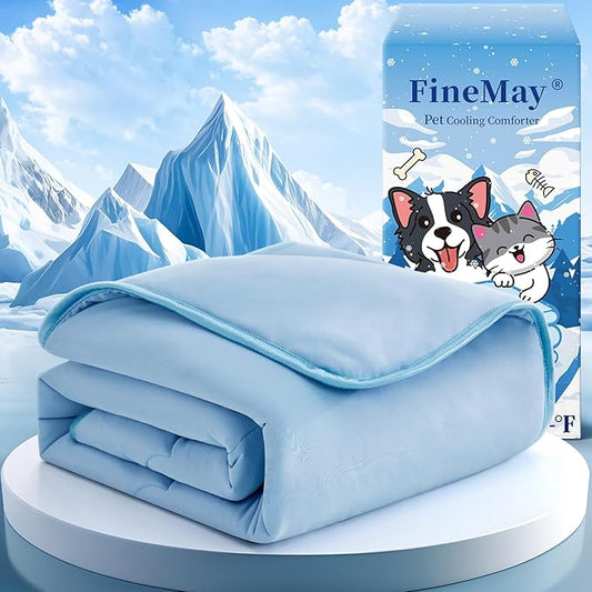 Cooling Blanket for Dogs, Lightweight & Durable Dog Cooling Mat, Q-MAX>0.45 Soft Breathable Pets Comforter for Couch, Bed & Car Essential - Light Blue 30x40 Inches-PawvioPets