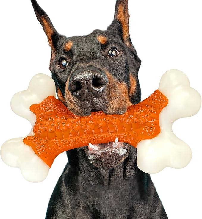 Dog Toys for Aggressive Chewers Large Breed, Tough Bones, Nylon Puppy Teething Chew Toys Medium Dogs, Heavy Duty Peanut Butter Flavor Toys-PawvioPets