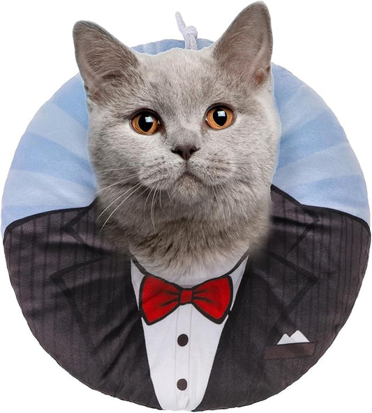 BEAUTYZOO Cat Cone Collar Soft, Cat Recovery E Collars After Surgery to Stop Licking, Adjustable Elizabeth Circle Collar Cute Pet Donut Pillow for Cats Kitten Puppy Small Dogs, Black Suit M-PawvioPets