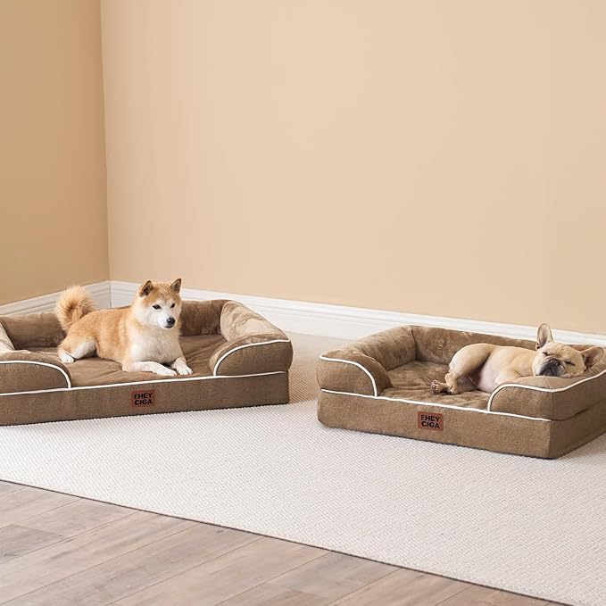 EHEYCIGA Orthopedic Dog Beds for Extra Large Dogs, Waterproof Memory Foam XXL Dog Bed with Sides, Non-Slip Bottom and Egg-Crate Foam Big Pet Couch Bed with Washable Removable Cover, Camel-PawvioPets