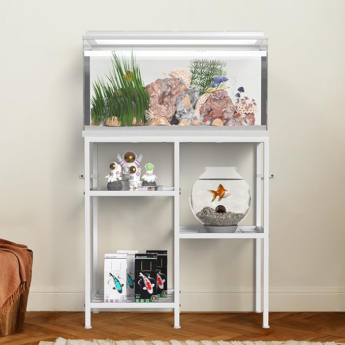 20 Gallon Fish Tank Stand White Metal Aquarium Stand Turtle Tank Stand Reptile Tank Stands 3 Tier Fish Tank with Stand-PawvioPets