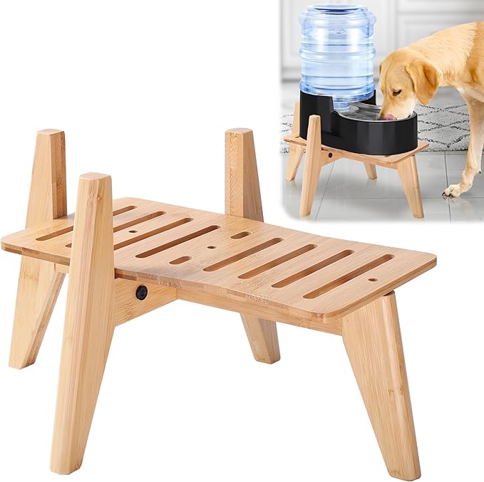 Dog Water Bowl Dispenser Stand - Compatible with Automatic and Gravity Water/Food Dispensers - Adjustable Width, Holds Various Sizes [See Photos for Measurements] - Bamboo-PawvioPets