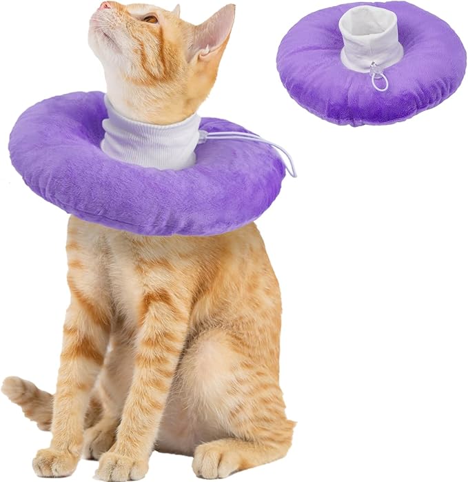 Adjustable Cat Neck Cone, Comfortable Elizabethan Recovery Collar After Surgery to Prevent Licking Wound, Ideal for Skin Disease, Deworming, Protective Pet Cone, Purple Medium-PawvioPets