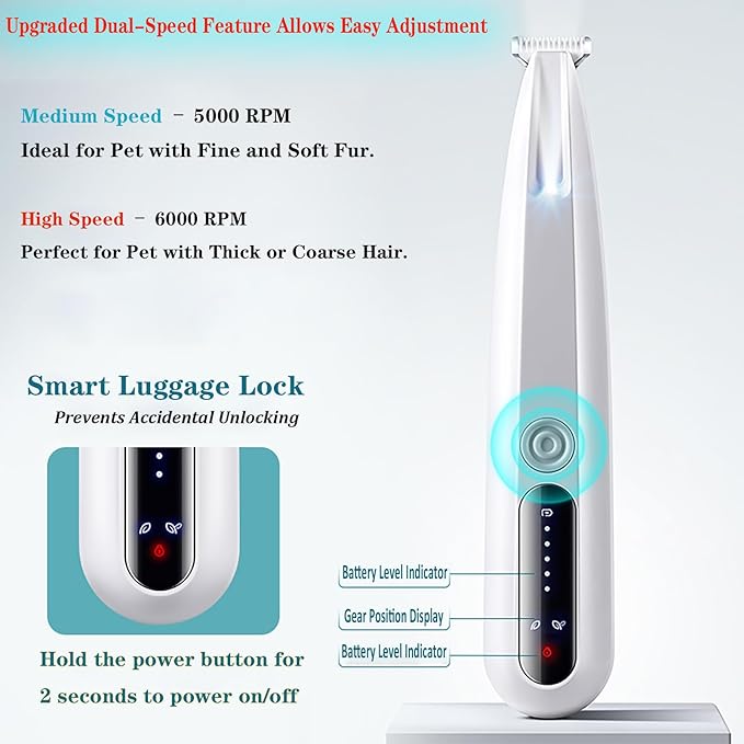 2 Mode Paw Trimmer for Dogs & Cats - Electric Quiet Dog & Cat Grooming Trimmer, Rechargeable Clipper with LED Light, 2 Blades, Waterproof for Paws/Ears/Face-PawvioPets