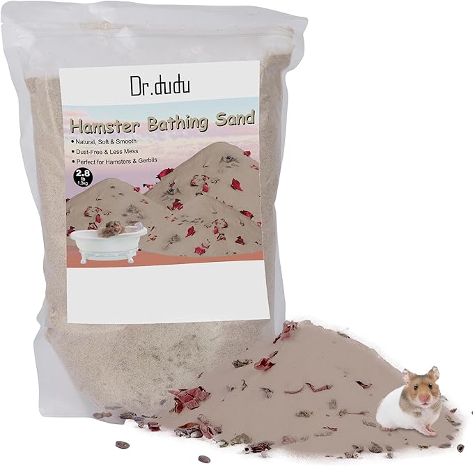 DR.DUDU Hamster Bath Sand, 2.8lb Dust Free Desert Sand or Potty Litter Sand for Hamster Chinchillas Gerbil Syrian Mice Small Animals (Beige, Flower Smell)-PawvioPets