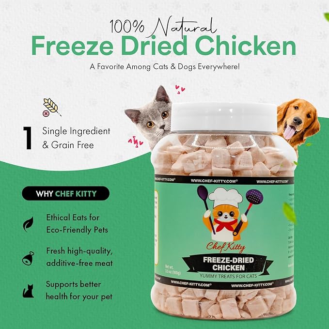 Freeze-Dried Chicken Treats for Cats & Dogs – 100% Human Grade, Single Ingredient, High-Protein, Healthy Snack – No Additives or Preservatives – 3.5oz - Inspected & Tested in USA-PawvioPets