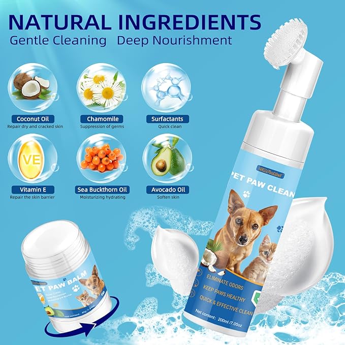 Dog Paw Care Kit,No-Rinse Paw Cleaner for Dogs & Cats,Dog Paw Balm for Heals -Repairs Dry Cracked Paws & Nose with 1 Pet Cleaning Towels,Natural Dog Paw Protector for Pet Foot Washer Care-PawvioPets