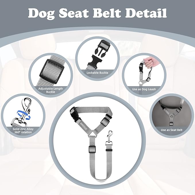 BWOGUE Pet Dog Cat Seat Belts, Car Headrest Restraint Adjustable Safety Leads Vehicle Seatbelt Harness (1 Pack)-PawvioPets