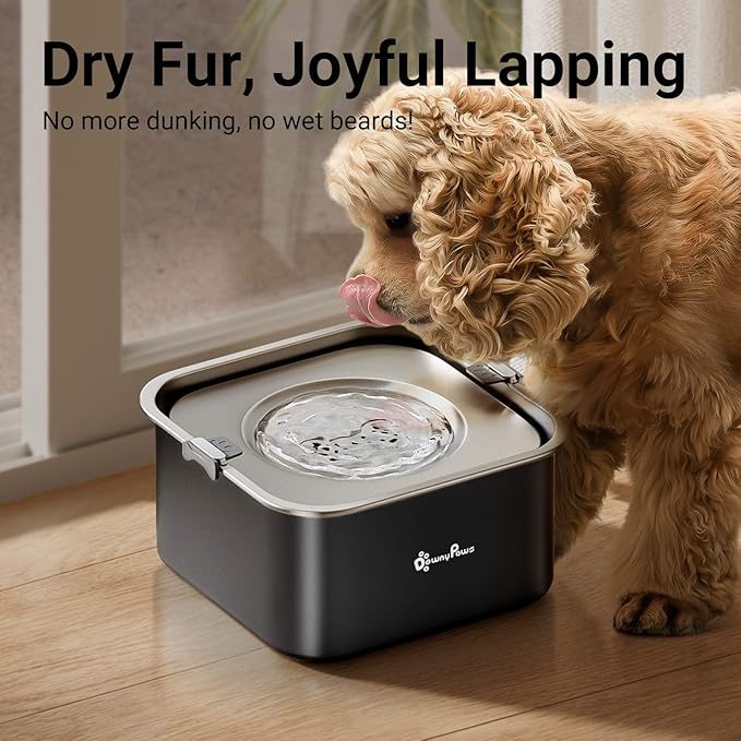 DownyPaws No Spill Water Bowl for Dogs,101oz/3L Slobber Stopper Stainless Steel, Slow Drinking Dog Water Bowl, No Mess Dog Water Dispenser Spill Proof, Dishwasher Safe, Black-PawvioPets