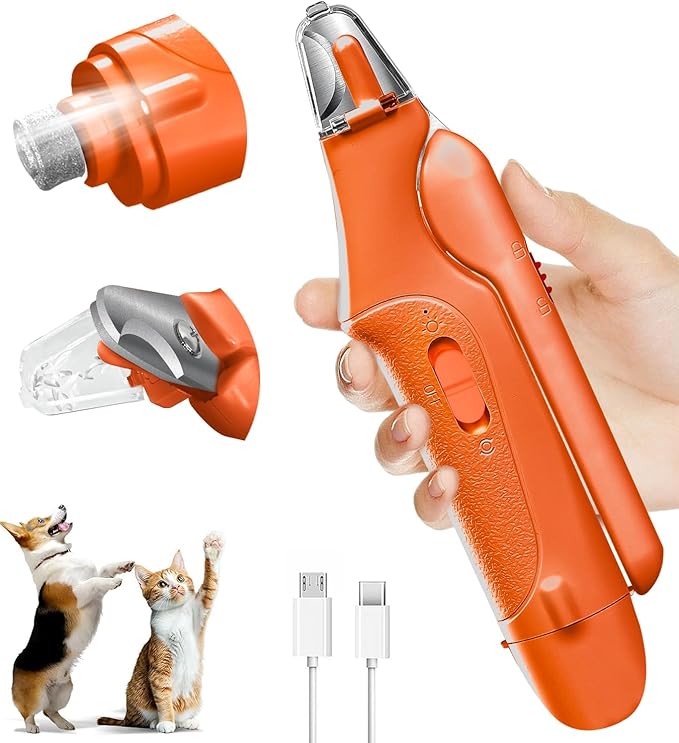 2 in 1 Dog Nail Clippers & Cat Nail Clippers Trimmers for Large Medium Small Dogs Cats Claw Trimmer Quick Sensor and Safety Guard USB Rechargeable Dogs Nail Trimmer with Catcher & 2 LED Lights-PawvioPets