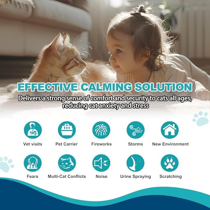 Cat Calming Diffuser, Cat Pheromones Calming Diffuser, Effectively Relieve Anxiety Stress Cat Diffuser Calming Multicat with 2 Diffuser + 4 Refill 48ml Last 120 Days Fits All Cats-PawvioPets