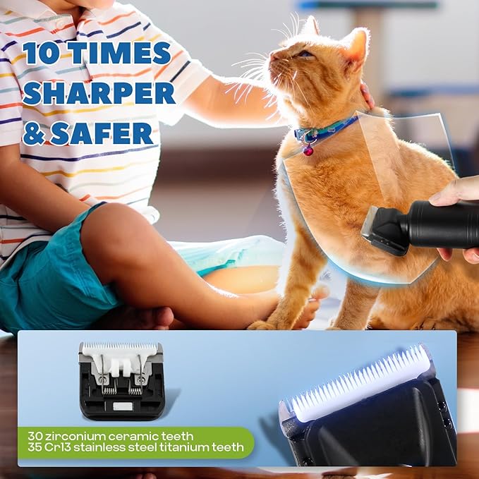 300W Pet Grooming Clippers (2000-6600rpm Stepless Speed Control, Heavy-Duty Commercial Grade, 13ft Power Cord, Low Noise< 50db, with Extra Blade) (300W Stepless Speed Control)-PawvioPets