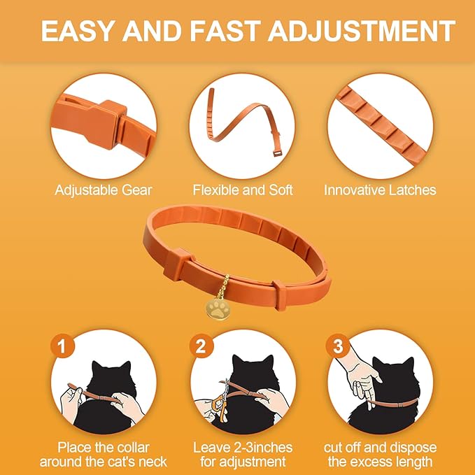 4 Pcs Cat Calming Collar Adjustable Lavender Scent Relaxing Cat Collar with 2 Pendant for Puppies Reduce Stress Aggression Anxious, up to 15 Inches(Orange)-PawvioPets