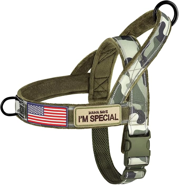 Forestpaw No Pull Dog Harness - Soft Flannel Padded Tactical Dog Vest Harness with Quick Release Buckle, Adjustable Reflective Pet Harness for Small Medium Dogs Walking Training,Green Camouflage S-PawvioPets