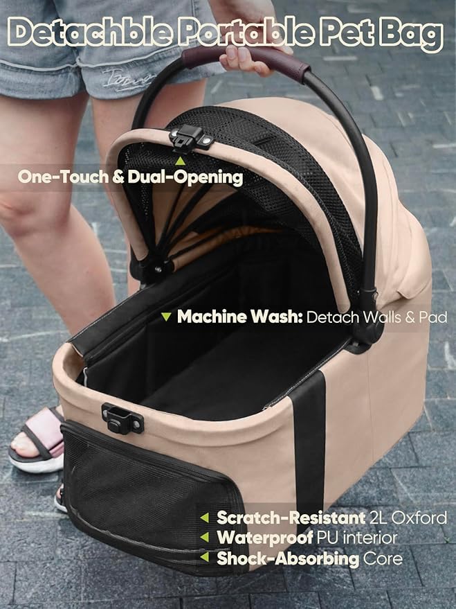 Dog Stroller, Cat Strollers, 5-in-1 Pet Stroller with Detachable Waterproof Carrier for Small/Medium Dogs Cats up to 55lbs, All-in-One Fold Without Detaching Carrier for Dogs Cats 10 lbs to 55 lbs-PawvioPets