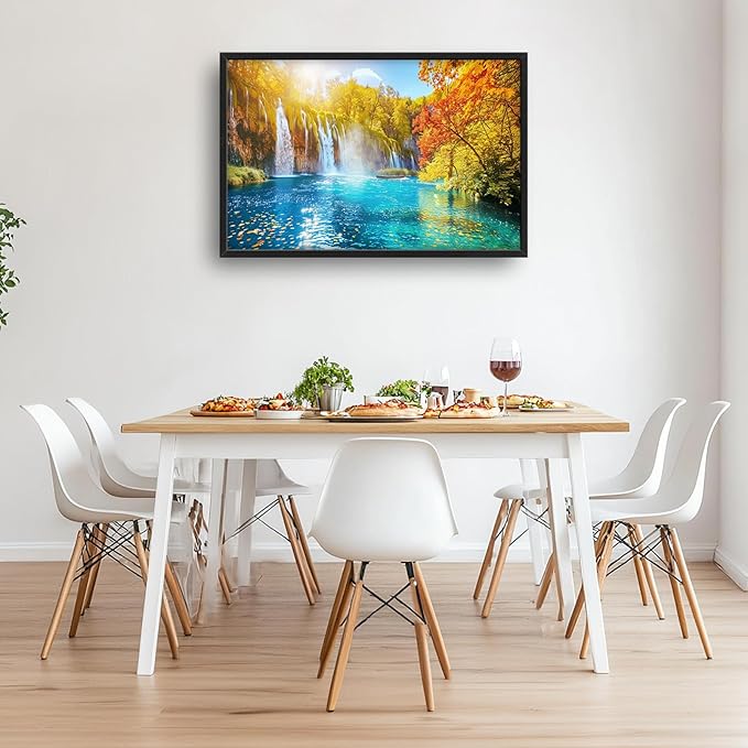 Extra Large Waterfall Lake Framed Wall Art for Living Room,Oversized Fall Autumn Tree Landscape Pictures Wall Decor,Nature Canvas Print Painting Modern Artwork Bedroom Office Bathroom 36L" x 24W"-PawvioPets