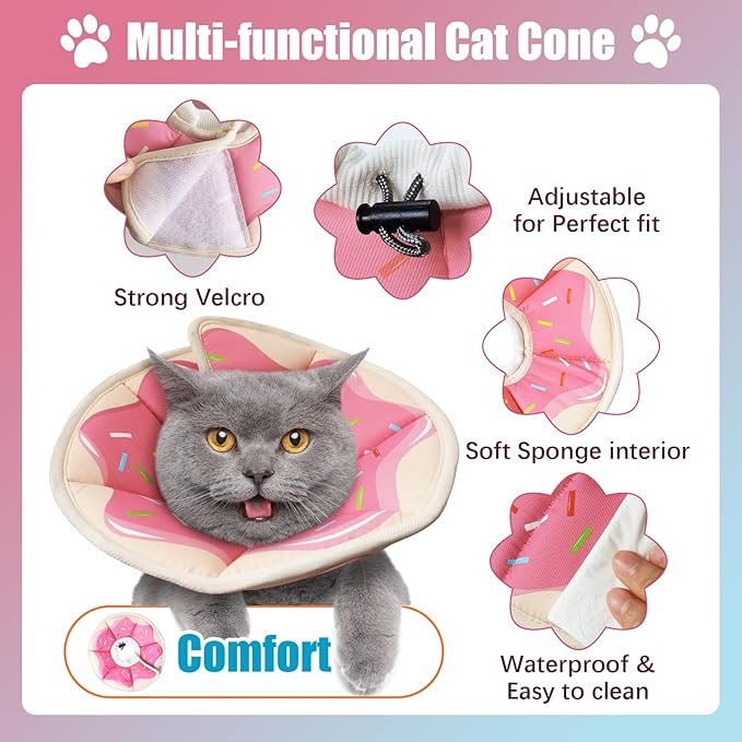Cat Cone Collar Soft, Adjustable Cat Recovery Collar to Stop Licking After Surgery Protective E Collar for Cats Small Dogs, Dounut S-PawvioPets