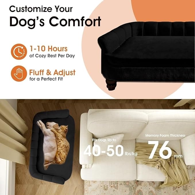 Dog Couch Sofa Bed, Comfortable Pet Sofa for Large and Medium Dogs, Soft Velvet Cushion, Durable Dog Furniture for Living Room-PawvioPets