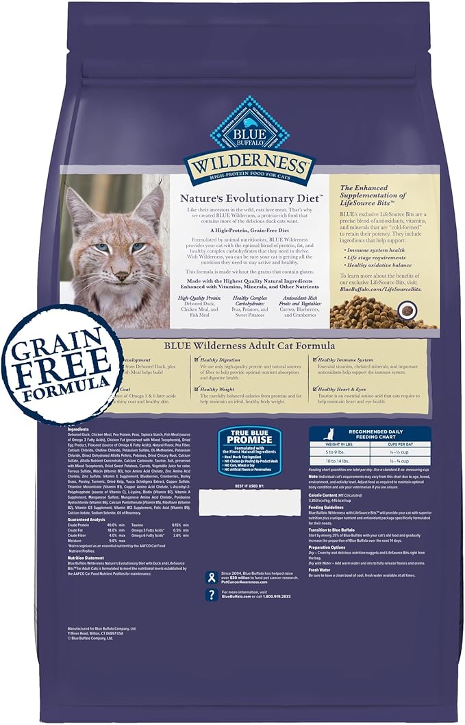 Blue Buffalo Wilderness Nature's Evolutionary Diet High-Protein, Grain-Free Natural Dry Food for Adult Cats, Chicken, 4-lb. Bag-PawvioPets