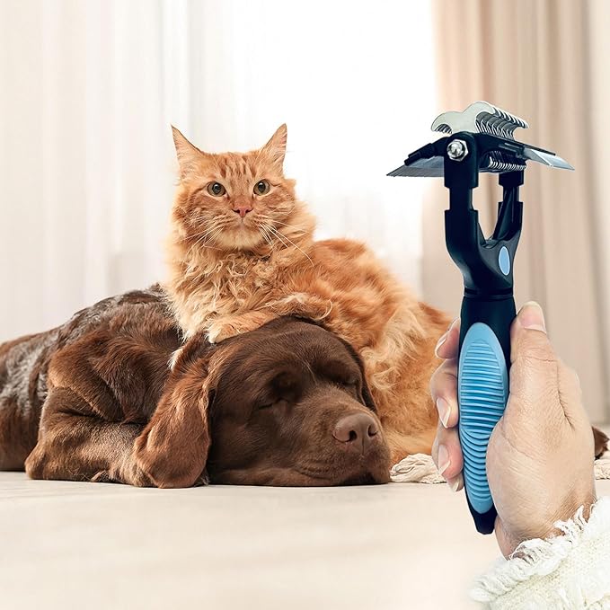 3-in-1 Pet Grooming Brush for Dogs & Cats – Double Sided Deshedding Tool with Stainless Steel Teeth, Detangler Comb & Undercoat Rake | Ergonomic Handle for Matted Fur Removal, Safe for Long/Short Hair-PawvioPets