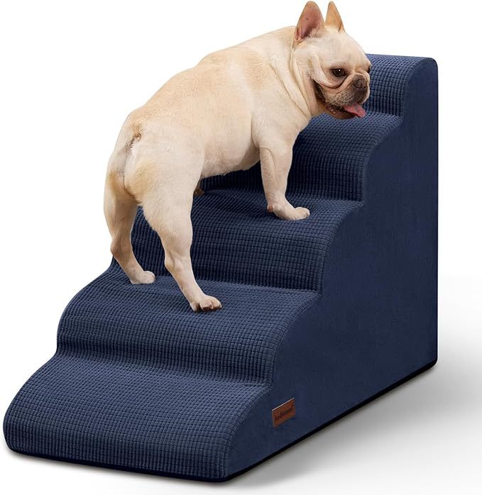 5-Step Dog Stairs and Ramp for High Bed, Non-Slip Sturdy Pet Steps for Small Dogs and Cats,22.2" H,Blue-PawvioPets