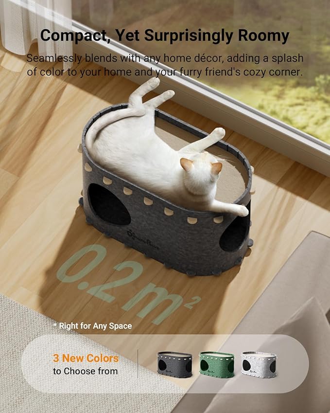 DownyPaws Cat House for Indoor Cats, Cat Bed Cave for Multiple & Large Cats Up to 22 Lbs, Scratch Resistant Peekaboo Cat Caves, Foldable Tunnel Enclosed Bed, PeekaPurr, Sesame Gray-PawvioPets