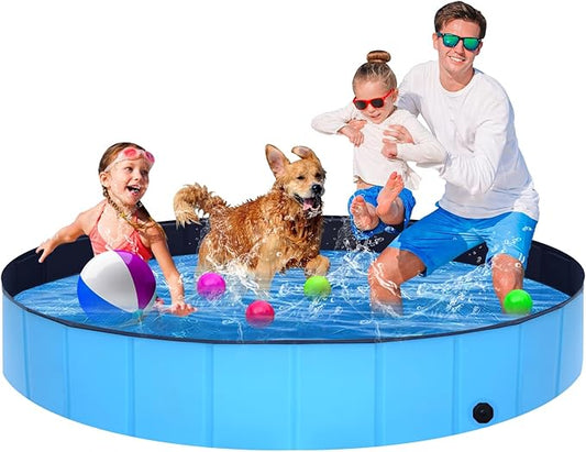 Foldable Dog Pool - 71" x 12" Anti-Slip Portable Dog Swimming Pool, Hard Plastic Collapsible Kiddie Pool for Outdoor and Indoor for Pets Dogs Cats and Kids-PawvioPets