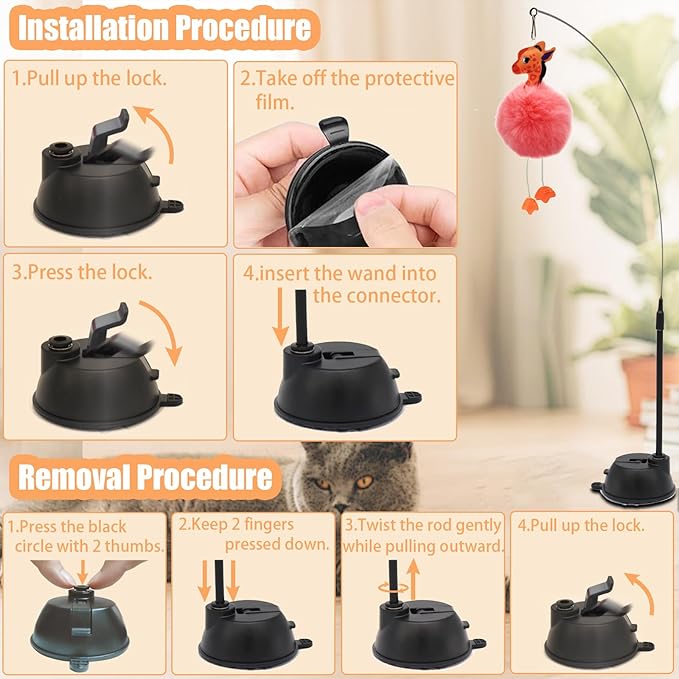 4-in-1 Interactive Cat Toys Set with Suction Cup Wand, Hanging Cat Toys, Fishing Pole Cat Wand & Kitten Balls- Includes Variety Replaceable Worms, Feathers for Indoor Bored Cats for Exercise-PawvioPets