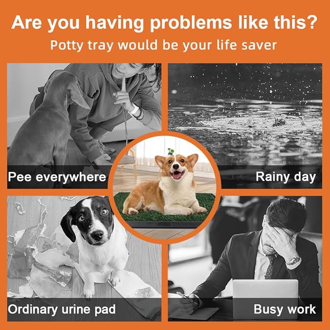 Dog Grass Pad with Tray 25"X20" - Portable Dog Litter Box for Balcony/Patio, Indoor/Outdoor Artificial Turf Pet Potty for Puppy Training, with Washable Pee Pad and Fake Grass Mat-PawvioPets
