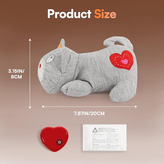 ALL FOR PAWS Heartbeat Cat Plush Toy – Calming Kitten Companion with Realistic Heartbeat, Anxiety Relief for Indoor Cats Dogs Pets-PawvioPets