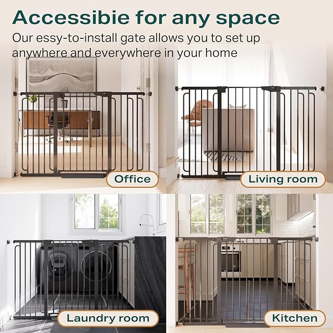Cumbor 36" Extra Tall Baby Gate for Stairs, 29.7-57" Extra Wide Dog Gate for Doorways Hallways, Pressure Mounted Child Gate for Wide Opening, Auto Close Personal Safety for Babies and Pets, Black-PawvioPets