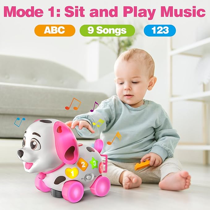 3-in-1 Musical Puppy Toys for 1 Year Old Girl Gift, Educational Baby Toy 6-12-18 Month, 1st Birthday Gift for 1 Year Old Girl Boy, First Bilingual Present for 7 8 9 10 Month Infant (Pink)-PawvioPets