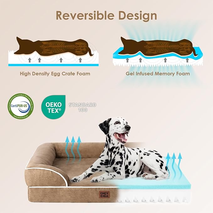 EHEYCIGA Orthopedic Dog Beds for Extra Large Dogs, Waterproof Memory Foam XL Dog Bed with Sides, Non-Slip Bottom and Egg-Crate Foam Big Pet Couch Bed with Washable Removable Cover, Camel-PawvioPets