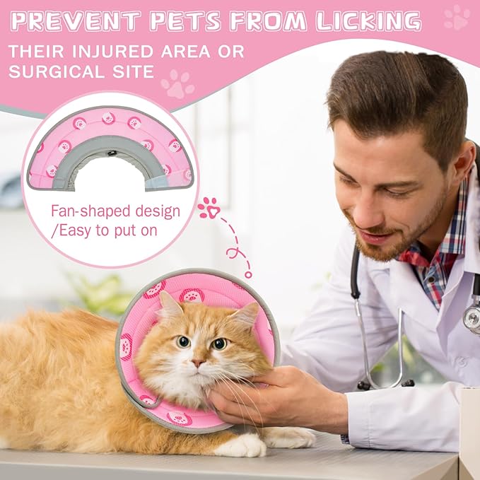 Cat Cone Collar Soft to Stop Licking After Surgery Cat Recovery Collar for Small Large Cats Adjustable Elizabethan Collar-PawvioPets