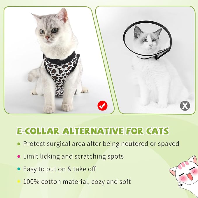 2 Packs Cat Surgery Recovery Suit Surgical Clothes Abdominal Wounds Anti-Licking Cat Bodysuit Onesie Substitute E-Collar& Cone-PawvioPets