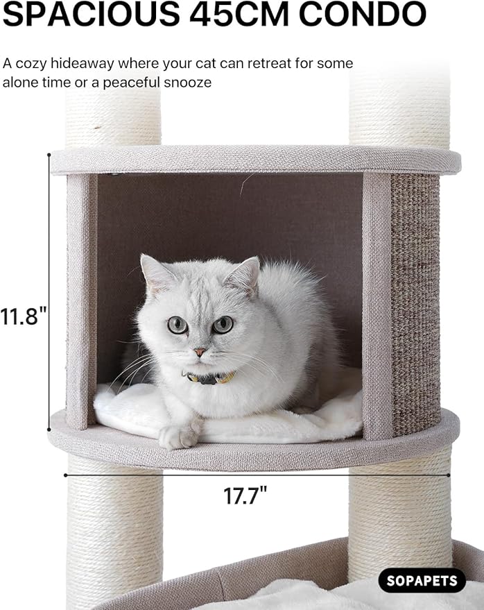 Extra Large Cat Tree for Maine Coon,65 Inches Tall Cat Tree Tower for Indoor Cats Large Adult 20 lbs,XXL Heavy Duty Luxury Sturdy Cat House with Big Hammock,Sisal Scratching Post,Condo-PawvioPets