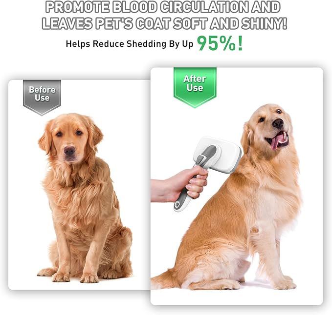 Dogs Cats Self Cleaning Slicker Brush for Shedding & Grooming Any Breed of Pets, Remove Loose Undercoat Knots Mats Tangled Hair for Small Medium Large Animal With Long Short Fur Length-Grey-PawvioPets