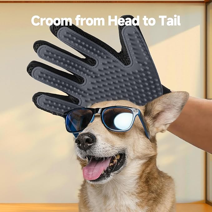 Cat & Dog Grooming Gloves for Shedding - Efficient Deshedding Pet Grooming Gloves 2-in-1 Deshedding Brush & Massage Mitt-Safe for Dogs & Cats (1 Pair Gray)-PawvioPets