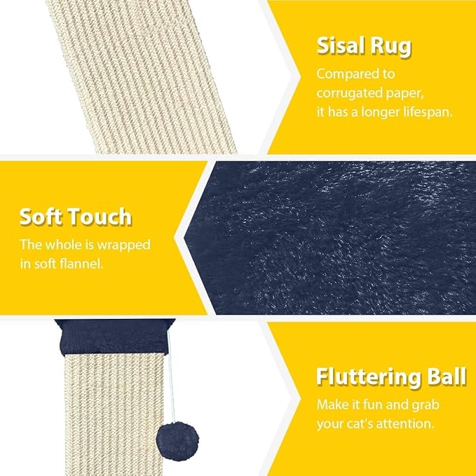 AGYM Cat Scratching Post, 32 Inch Cat Scratch Post for Cats and Kittens, Protect Your Furniture and Exercise Cats, Nature Sisal Modern Cat Scratcher for Indoor Cats, Blue-PawvioPets