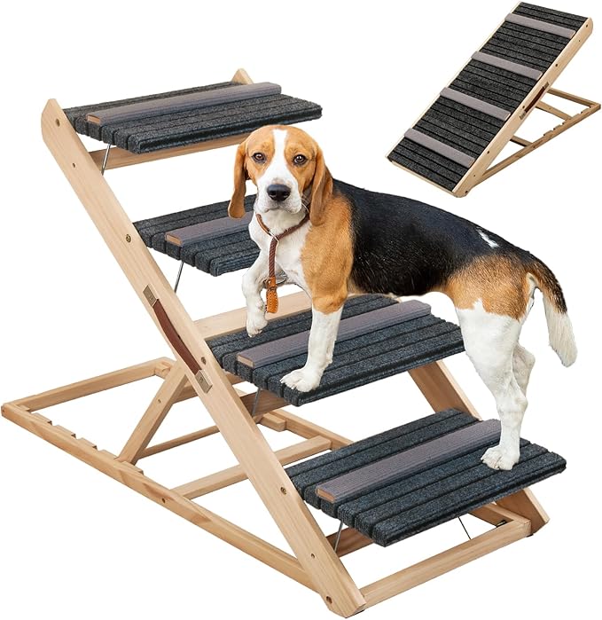 2-in-1 Dog Ramp and Dog Stairs Folding Ramp for Bed and Couch, Suitable for Small to Medium Dogs, Supports up to 150 Pounds-PawvioPets