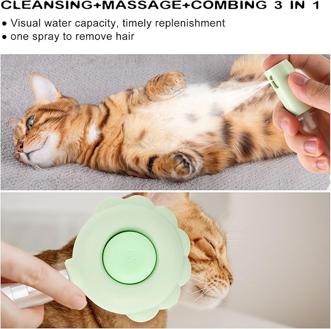 Cat Hair Brush for Shedding, 3-in-1 Pet Spray Hair Removal Comb with Visual Spray & Release Button, Waterproof Dog Grooming Brush for Furry Pet-PawvioPets