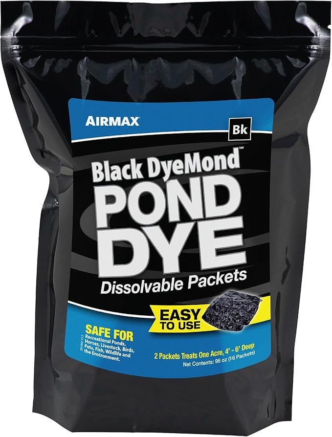Airmax Black DyeMond Pond Dye Packets Natural Water Colorant for Ponds, Beneficial UV Blocking Color Concentrate, Maintain Clean & Clear Water, Fish, Bird & Animal Safe, 16 Packet-PawvioPets