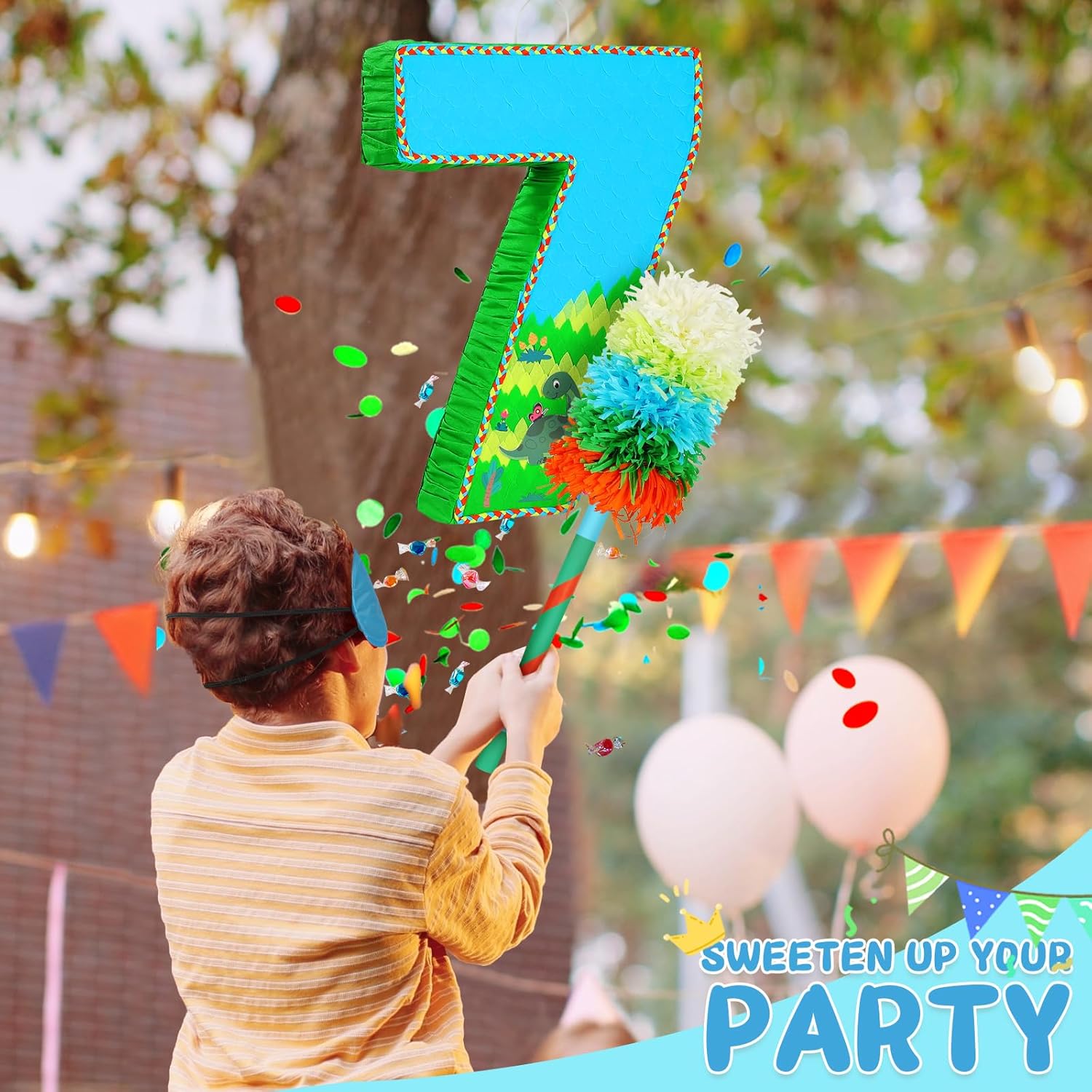 Number 7 Pinata for Birthday Party Decorations, Jungle Dinosaur Piñata Games Toy (7th)