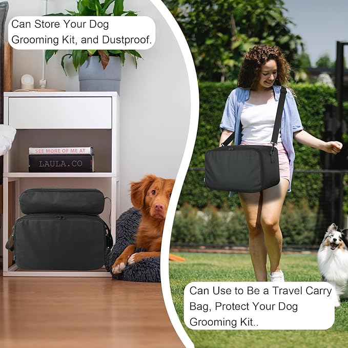 Beautyflier Pet Grooming Supplies Organizer, Protective Tote Bag Case for Pet Grooming Kit & Vacuum Suction Dogs Cats Hair, Travel Pouch Bag for Pet Dog Grooming Vacuum Kit, Bag Only (Black)-PawvioPets